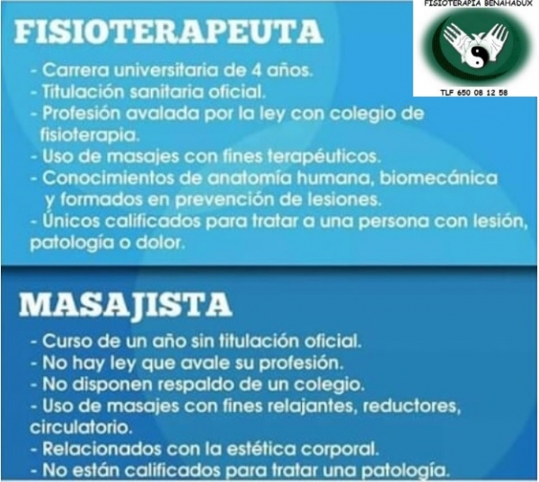 diferencia entre Fisioterapeuta y masajista